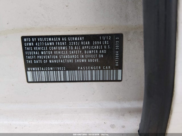 Продажа на аукционе авто 2013 Volkswagen Golf 2.5l 4-door, vin: WVWDB7AJ2DW119022, номер лота: 44673800