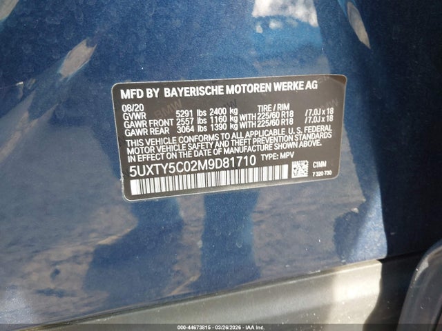Продаж на аукціоні авто 2021 Bmw X3 Xdrive30i, vin: 5UXTY5C02M9D81710, номер лоту: 44673815