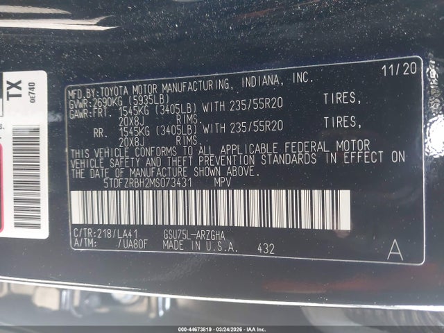 Toyota Highlander Platinum 2021 5TDFZRBH2MS073431 Image 9