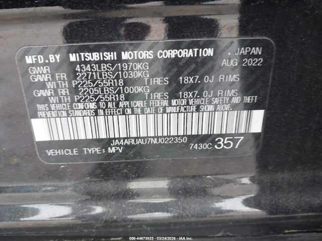 Продаж на аукціоні авто 2022 Mitsubishi Outlander Sport 2.0 Be Awc/2.0 Es Awc/2.0 Le Awc/2.0 Se Awc/2.0 Se Special Edition Awc, vin: JA4ARUAU7NU022350, номер лоту: 44673823