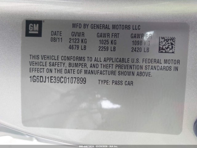 2012 Cadillac Cts Performance მანქანა იყიდება აუქციონზე, vin: 1G6DJ1E39C0107899, აუქციონის ნომერი: 44673824