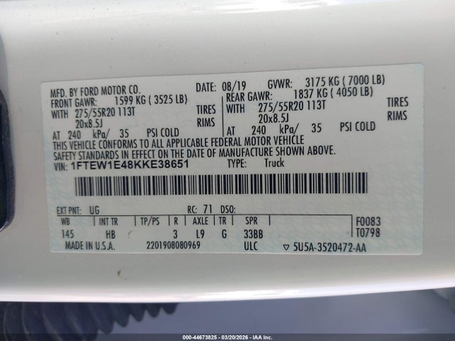 2019 FORD F-150 1FTEW1E48KKE38651 Photo 8