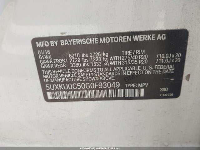 Продажа на аукционе авто 2016 Bmw X6 Sdrive35i, vin: 5UXKU0C50G0F93049, номер лота: 44673832