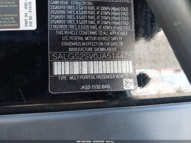 SALGS2SV0JA514478 Land Rover Range Rover 3.0l V6 Supercharged Hse