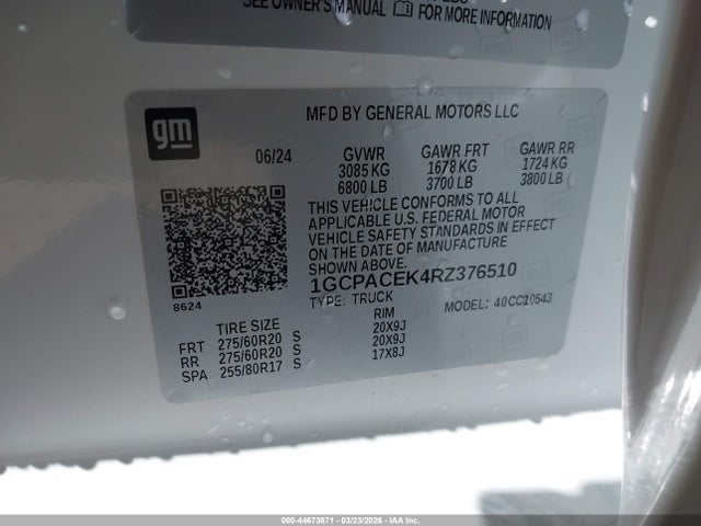 Aukcja sprzedaży 2024 Chevrolet Silverado 1500 2wd  Short Bed Lt, vin: 1GCPACEK4RZ376510, numer aukcji: 44673871
