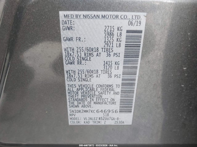 Nissan Pathfinder Sv 2019 5N1DR2MM7KC646956 Image 9