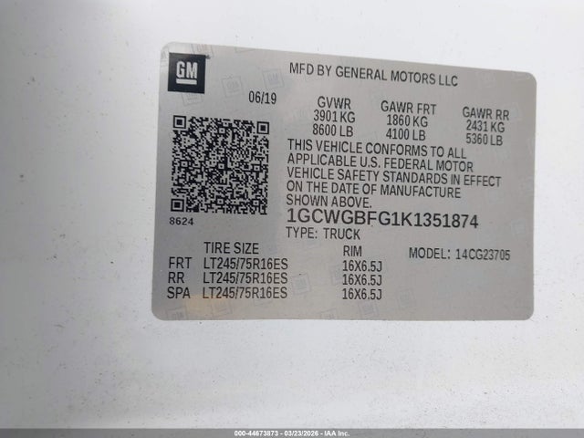 1GCWGBFG1K1351874 Chevrolet Express 2500 Work Van