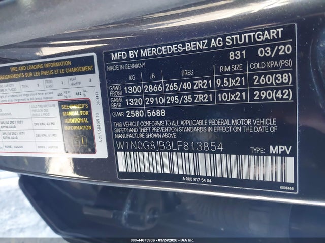 Aukcja sprzedaży 2020 Mercedes-benz Amg Glc 63 4matic, vin: W1N0G8JB3LF813854, numer aukcji: 44673906