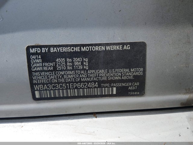 2014 BMW 320I WBA3C3C51EP662484 Photo 8