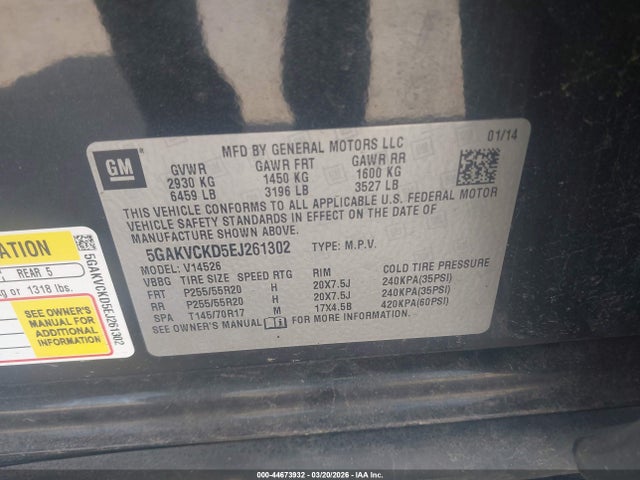2014 BUICK ENCLAVE 5GAKVCKD5EJ261302 Photo 8