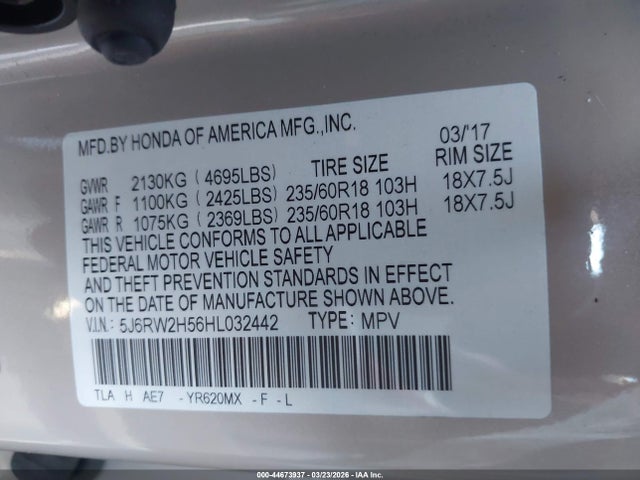 5J6RW2H56HL032442 Honda CR-V EX