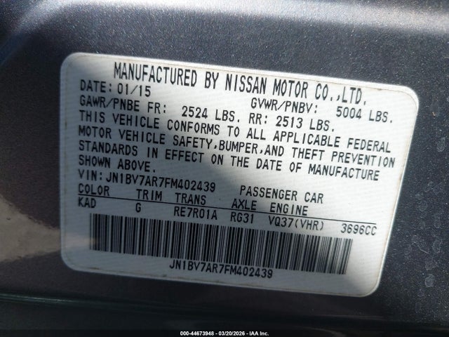 Aukcja sprzedaży 2015 Infiniti Q50 Premium/sport, vin: JN1BV7AR7FM402439, numer aukcji: 44673948