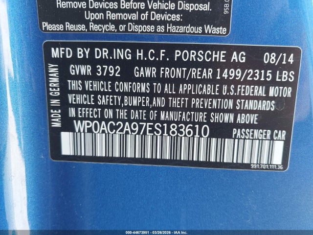 2014 PORSCHE 911 WP0AC2A97ES183610 Photo 8