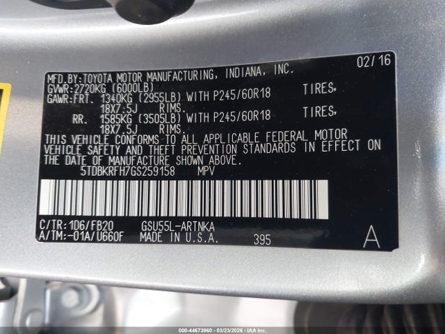 5TDBKRFH7GS259158 Toyota Highlander Le V6