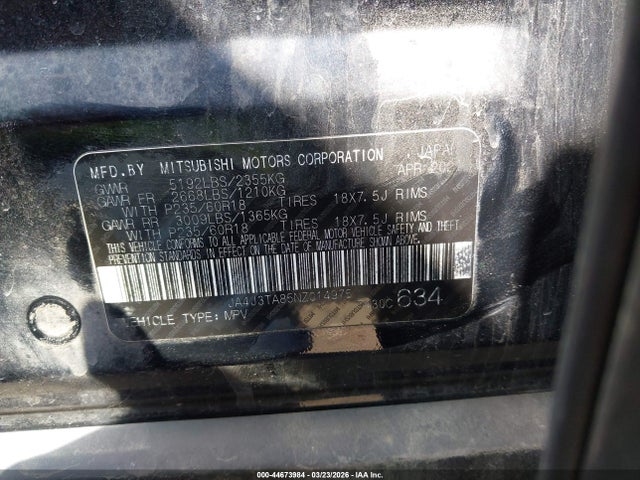44673984 :رقم المزاد ، JA4J3TA85NZ014975 vin ، 2022 Mitsubishi Outlander Es 2.5 2wd مزاد بيع