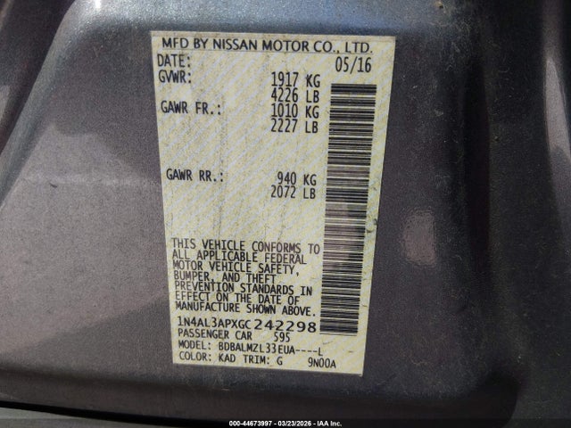 1N4AL3APXGC242298 Nissan Altima 2.5 Sv