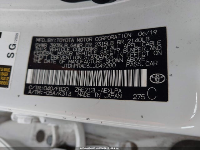 JTDHPRAE6LJ049280 Toyota COROLLA LE