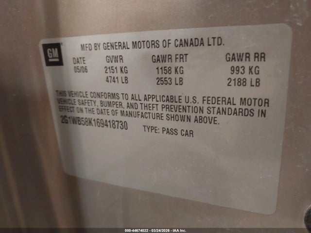 Продажа на аукционе авто 2006 Chevrolet Impala Ls, vin: 2G1WB58K169418730, номер лота: 44674022