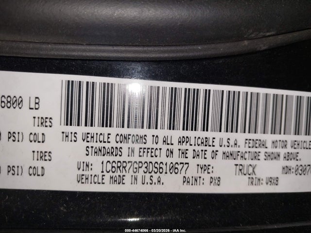 2013 Ram 1500 Slt მანქანა იყიდება აუქციონზე, vin: 1C6RR7GP3DS610677, აუქციონის ნომერი: 44674066
