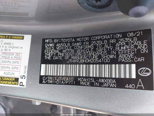JTHX9JBH0M2054100 Lexus UX 250H