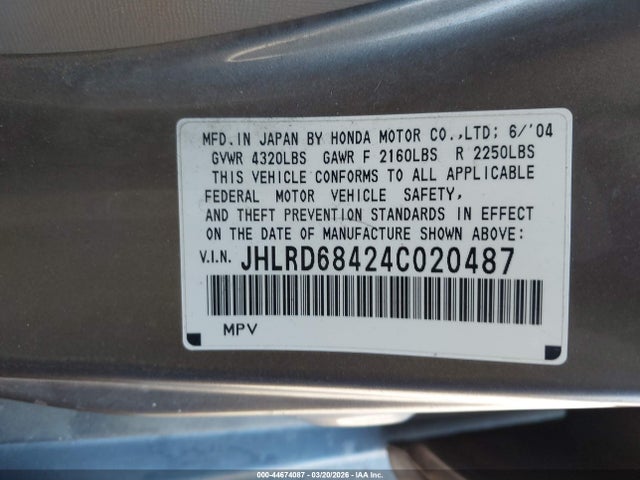 2004 HONDA CR-V JHLRD68424C020487 Photo 8