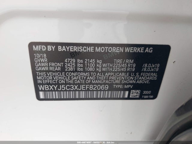 44674097 :رقم المزاد ، WBXYJ5C3XJEF82069 vin ، 2018 Bmw X2 Xdrive28i مزاد بيع