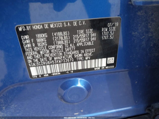3CZRU6H53KM733670 Honda HR-V EX