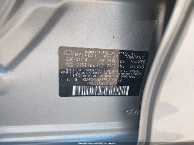 Aukcja sprzedaży 2015 Hyundai Elantra Se, vin: KMHDH4AEXFU300699, numer aukcji: 44674118