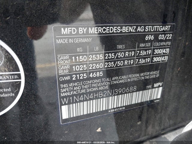 W1N4N4HB2NJ390688 Mercedes-Benz Gla 250 4matic