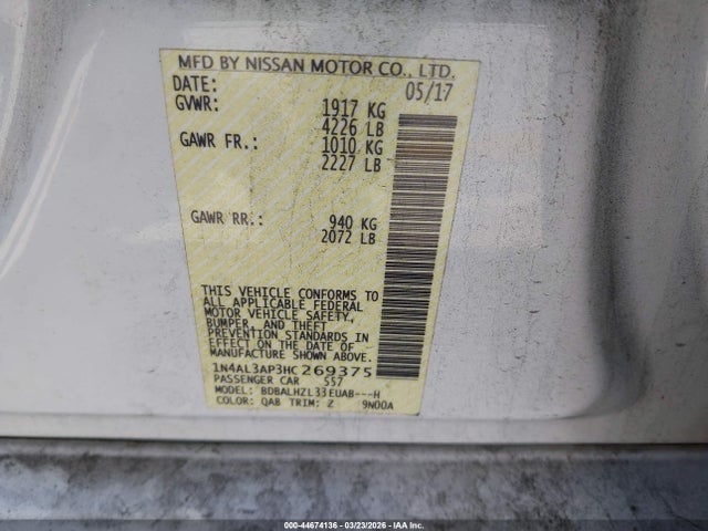 Nissan Altima 2.5 Sr 2017 1N4AL3AP3HC269375 Image 9