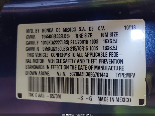 3CZRM3H38EG701443 Honda CR-V LX
