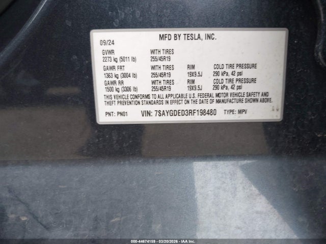 Aukcja sprzedaży 2024 Tesla Model Y Long Range Single Motor Rear-wheel Drive/rwd, vin: 7SAYGDED3RF198480, numer aukcji: 44674159