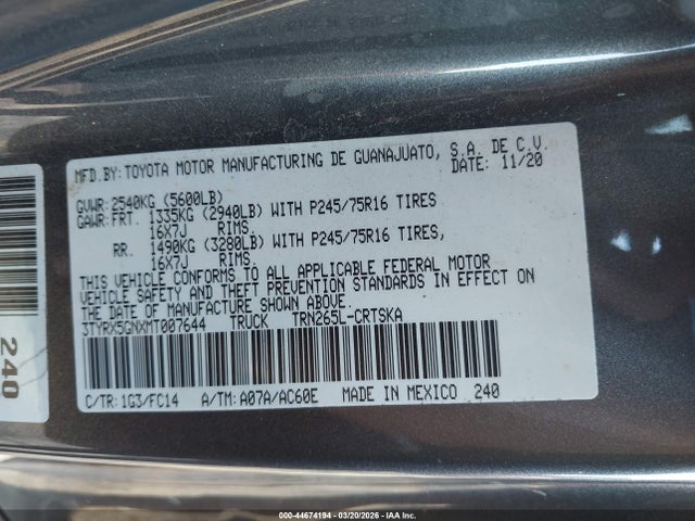 Toyota Tacoma Sr5 2021 3TYRX5GNXMT007644 Image 9