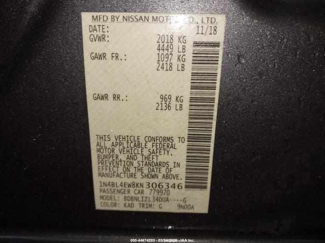 Nissan Altima 2.5 Sl 2019 1N4BL4EW8KN306346 Image 9