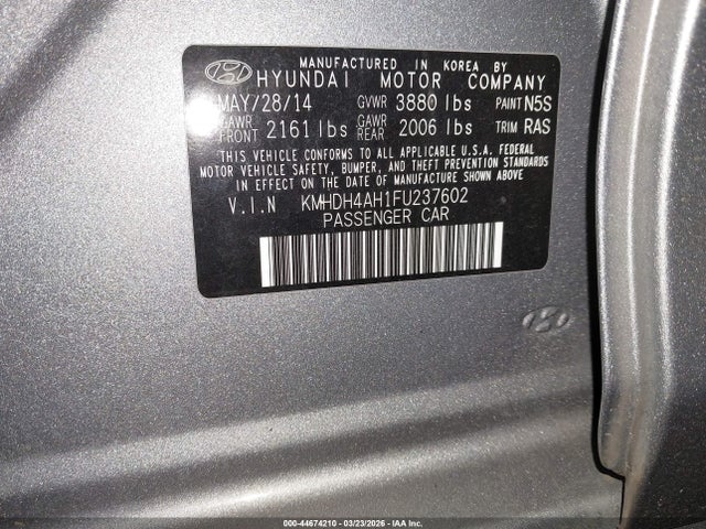 KMHDH4AH1FU237602 Hyundai Elantra Sport