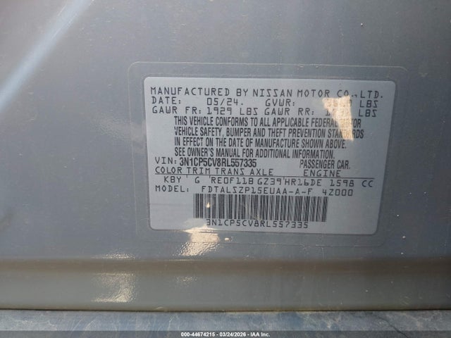 Auction sale of the 2024 Nissan Kicks Sv Xtronic Cvt, vin: 3N1CP5CV8RL557335, lot number: 44674215