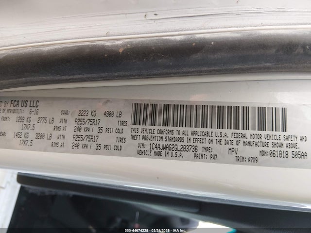 Aukcja sprzedaży 2016 Jeep Wrangler Sport, vin: 1C4AJWAG2GL283736, numer aukcji: 44674225