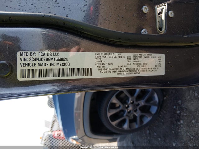 2021 Jeep Compass 80th Anniversary Fwd მანქანა იყიდება აუქციონზე, vin: 3C4NJCEB6MT560824, აუქციონის ნომერი: 44674227