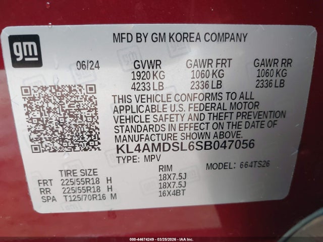 44674249 :رقم المزاد ، KL4AMDSL6SB047056 vin ، 2025 Buick Encore Gx Sport Touring Fwd مزاد بيع