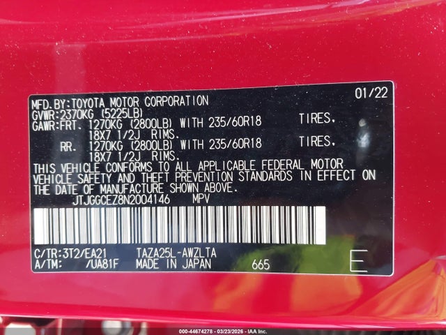 JTJGGCEZ8N2004146 Lexus Nx 350 Premium