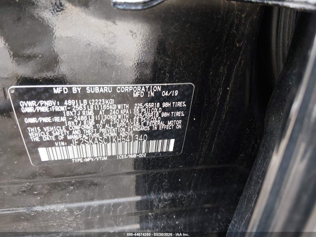 Продаж на аукціоні авто 2019 Subaru Forester Limited, vin: JF2SKASC1KH541340, номер лоту: 44674280