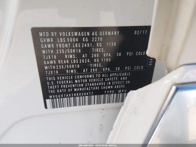 2017 VOLKSWAGEN TIGUAN WVGUV7AX2HK028417 Photo 8