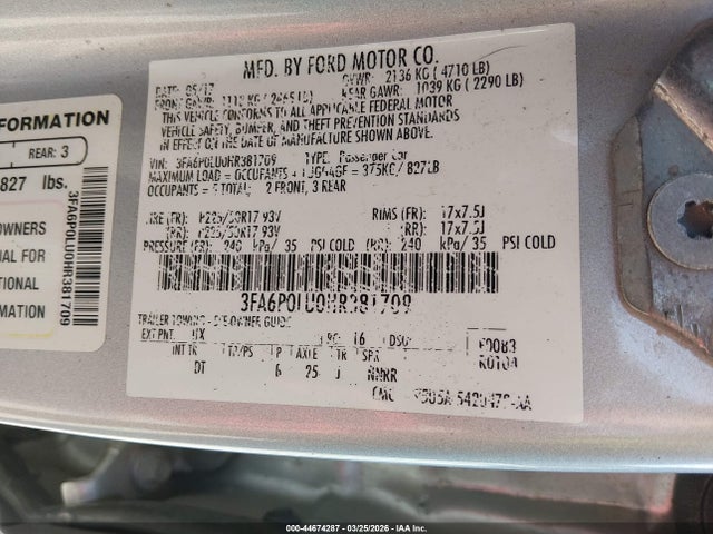 Продажа на аукционе авто 2017 Ford Fusion Hybrid Se, vin: 3FA6P0LU0HR381709, номер лота: 44674287