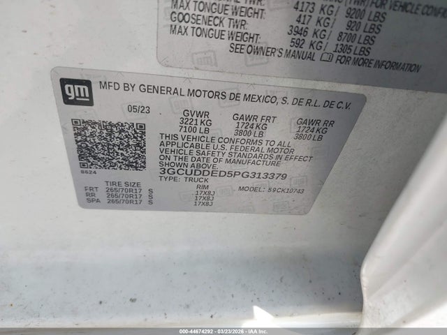 44674292 :رقم المزاد ، 3GCUDDED5PG313379 vin ، 2023 Chevrolet Silverado 1500 4wd  Standard Bed Lt مزاد بيع