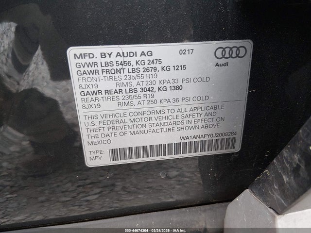 Продаж на аукціоні авто 2018 Audi Q5 2.0t Premium/2.0t Tech Premium, vin: WA1ANAFY0J2008284, номер лоту: 44674304