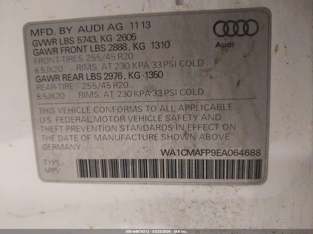 Продажа на аукционе авто 2014 Audi Q5 3.0 Tdi Premium Plus, vin: WA1CMAFP9EA064688, номер лота: 44674312