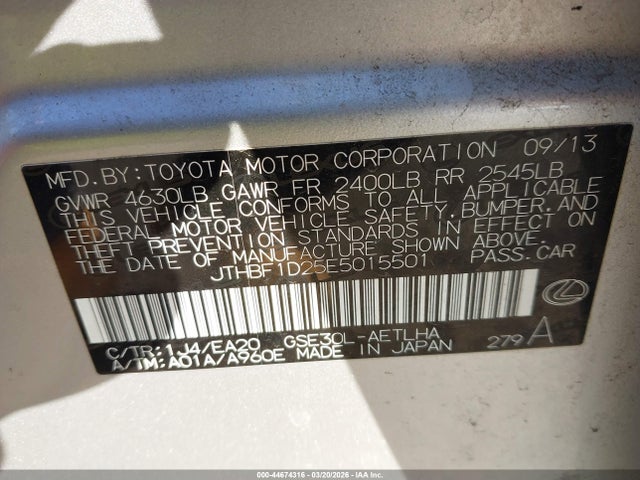 Aukcja sprzedaży 2014 Lexus Is 250, vin: JTHBF1D25E5015501, numer aukcji: 44674316