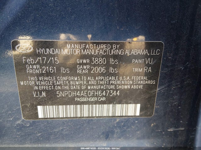 Hyundai ELANTRA SE 2015 5NPDH4AE0FH647344 Image 9
