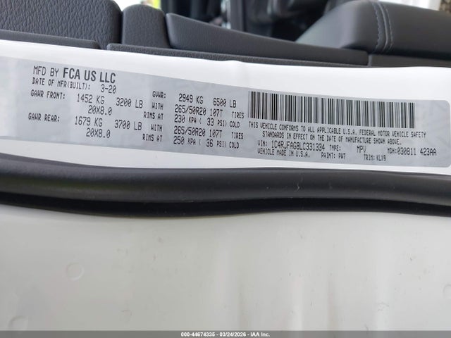 44674335 :رقم المزاد ، 1C4RJFAG8LC331334 vin ، 2020 Jeep Grand Cherokee Altitude 4x4 مزاد بيع