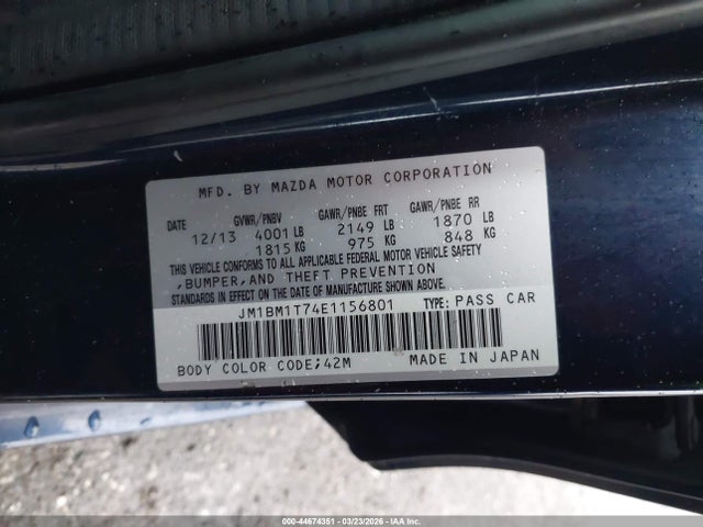 JM1BM1T74E1156801 Mazda Mazda3 I Sv